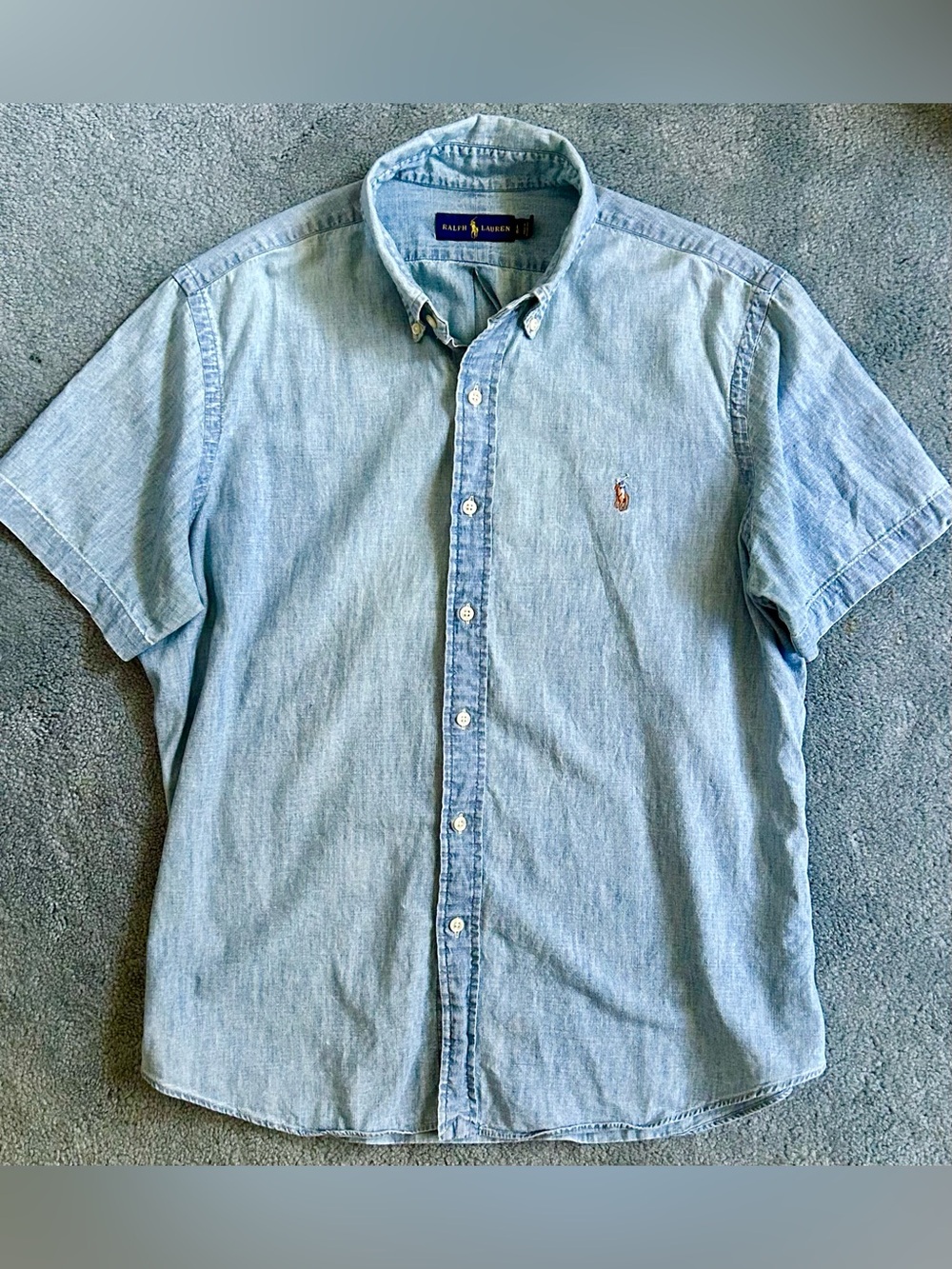 Polo Ralph Lauren Classic S/S Weathered Chambray Button-Down Shirt - L - Blue